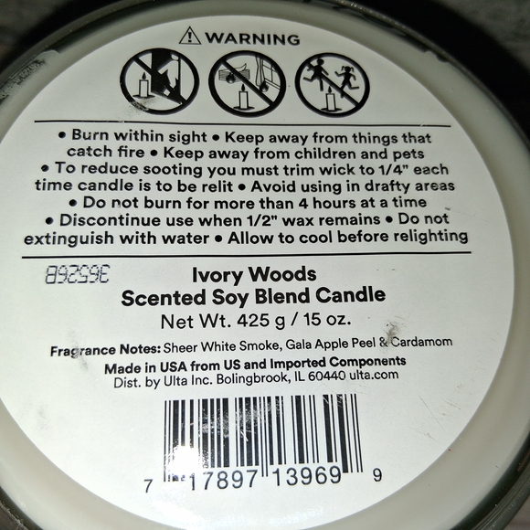Ulta Beauty Collection IVORY WOODS 3-Wick Soy Wax Candle. Apple, Cardamom NEW - Picture 6 of 6